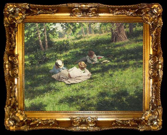 framed  johan krouthen Three reading women in a summer landscape, ta009-2